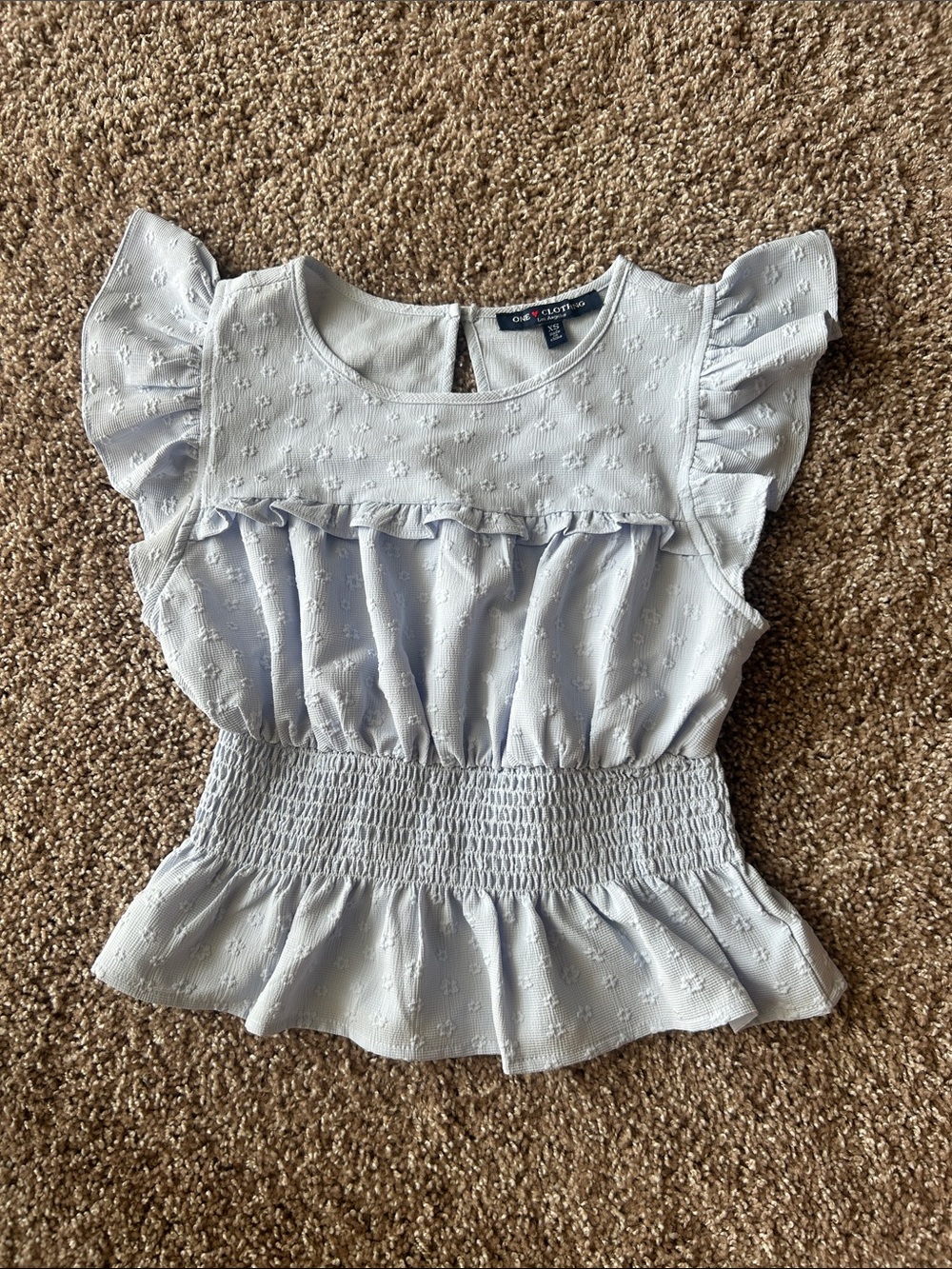 One Clothing Los Angeles Pale Blue Ruffle Smocked Waist Women's Top